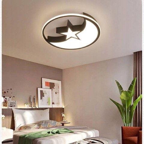 Lampa sufitowa LED czarna gwiazda + księżyc, 50cm x 50cm, 3 barwy światła Lampa sufitowa LED czarna gwiazda + księżyc, 50cm x 50cm, 3 barwy światła