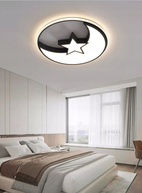 Lampa sufitowa LED czarna gwiazda + księżyc, 50cm x 50cm, 3 barwy światła Lampa sufitowa LED czarna gwiazda + księżyc, 50cm x 50cm, 3 barwy światła