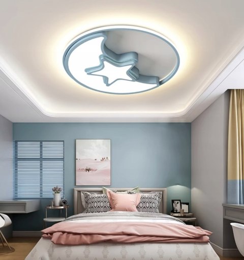 Lampa sufitowa LED niebieska gwiazda, księżyc, 50cm x 50cm, 3 barwy światła Lampa sufitowa LED niebieska gwiazda, księżyc, 50cm x 50cm, 3 barwy światła