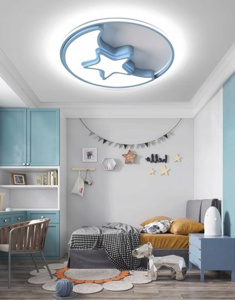 Lampa sufitowa LED niebieska gwiazda, księżyc, 50cm x 50cm, 3 barwy światła Lampa sufitowa LED niebieska gwiazda, księżyc, 50cm x 50cm, 3 barwy światła