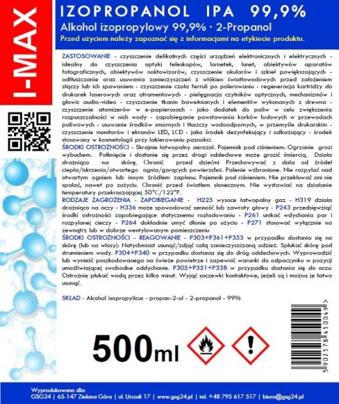 Alkohol izopropylowy Izopropanol IPA I-MAX 99,9% Spray 500ML Alkohol izopropylowy Izopropanol IPA I-MAX 99,9% Spray 500ML