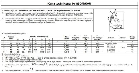 HAK ZAWIESIOWY Z UCHEM I ZABEZPIECZENIEM G8 10MM WLL 3.15T UN HAK ZAWIESIOWY Z UCHEM I ZABEZPIECZENIEM G8 10MM WLL 3.15T UN
