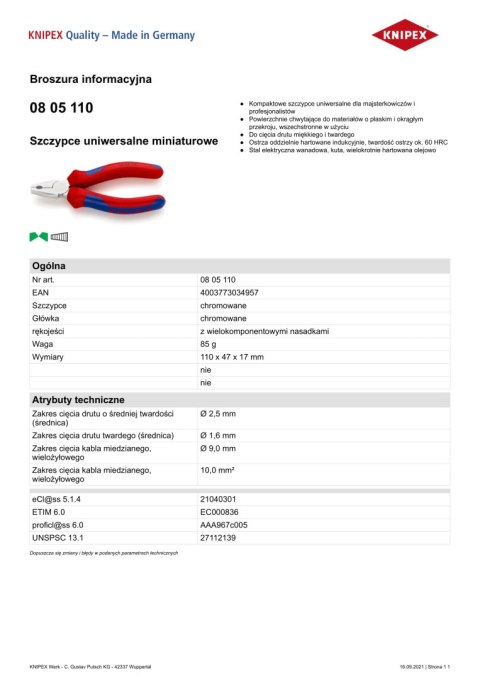 KOMBINERKI 110MM KNIPEX KOMBINERKI 110MM KNIPEX