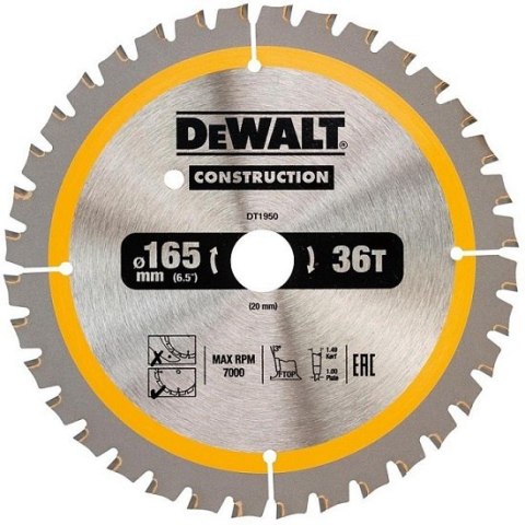 PIŁA TARCZOWA DO DREWNA 165/20MM, 40 ZĘBÓW DEWALT PIŁA TARCZOWA DO DREWNA 165/20MM, 40 ZĘBÓW DEWALT