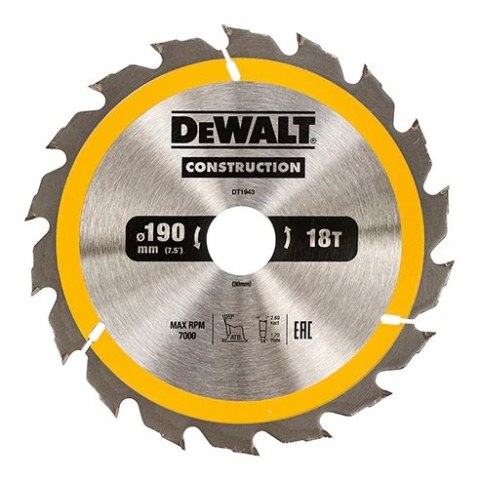 PIŁA TARCZOWA DO DREWNA 190/30MM, 18 ZĘBÓW DEWALT PIŁA TARCZOWA DO DREWNA 190/30MM, 18 ZĘBÓW DEWALT