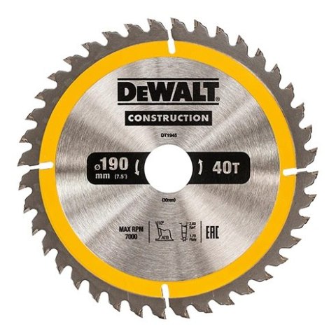 PIŁA TARCZOWA DO DREWNA 190/30MM, 40 ZĘBÓW DEWALT PIŁA TARCZOWA DO DREWNA 190/30MM, 40 ZĘBÓW DEWALT