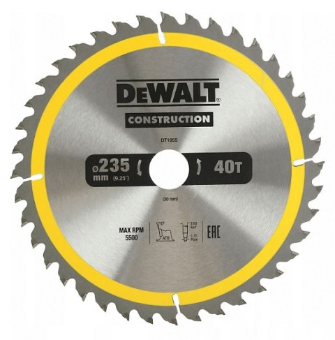 PIŁA TARCZOWA DO DREWNA 235/30MM, 40 ZĘBÓW DEWALT PIŁA TARCZOWA DO DREWNA 235/30MM, 40 ZĘBÓW DEWALT