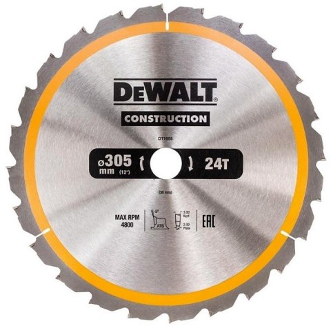 PIŁA TARCZOWA DO DREWNA 305/30MM, 24 ZĘBY DEWALT PIŁA TARCZOWA DO DREWNA 305/30MM, 24 ZĘBY DEWALT