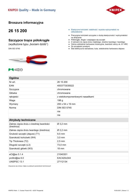 SZCZYPCE TNĄCE PÓŁOKRĄGŁE 200MM KNIPEX SZCZYPCE TNĄCE PÓŁOKRĄGŁE 200MM KNIPEX