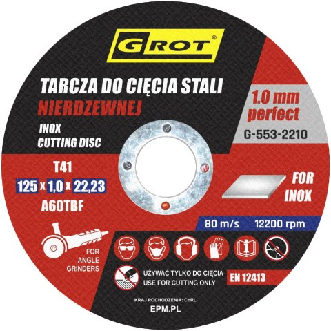 TARCZA PŁASKA INOX T1A 125*1.0*22 KOMPLET 10 SZTUK GROT TARCZA PŁASKA INOX T1A 125*1.0*22 KOMPLET 10 SZTUK GROT