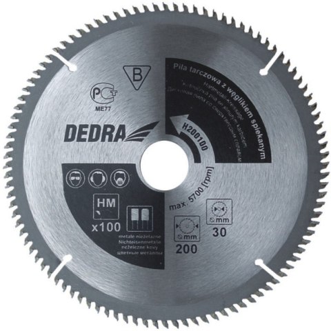PIŁA TARCZOWA DO ALUMINIUM 205*30MM/100Z DEDRA PIŁA TARCZOWA DO ALUMINIUM 205*30MM/100Z DEDRA
