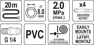 PRZEWÓD PNEUMATYCZNY NA ZWIJAKU AUTOMATYCZNYM 8MM 20M YATO