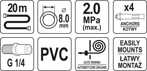 PRZEWÓD PNEUMATYCZNY NA ZWIJAKU AUTOMATYCZNYM 8MM 20M YATO PRZEWÓD PNEUMATYCZNY NA ZWIJAKU AUTOMATYCZNYM 8MM 20M YATO