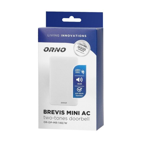 DZWONEK ELEKTROMECHANICZNY DWUTONOWY 230V BIAŁY BREVIS MINI ORNO DZWONEK ELEKTROMECHANICZNY DWUTONOWY 230V BIAŁY BREVIS MINI ORNO