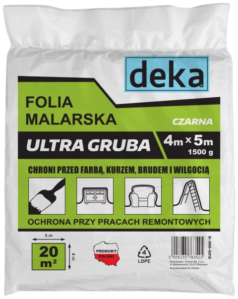 FOLIA MALARSKA ULTRA GRUBA CZARNA 4*5M 1500G DEKA FOLIA MALARSKA ULTRA GRUBA CZARNA 4*5M 1500G DEKA