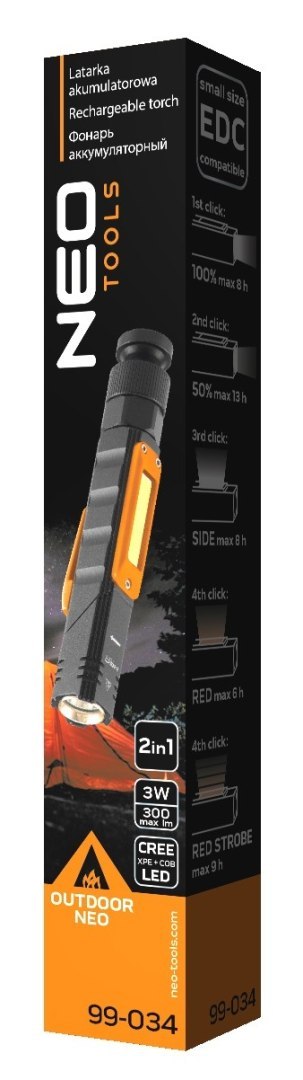 LATARKA AKUMULATORAWA USB 300 LM 2 W 1 CREE XPE + COB LED NEO LATARKA AKUMULATORAWA USB 300 LM 2 W 1 CREE XPE + COB LED NEO