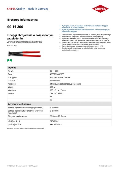 OBCĘGI ZBROJARSKIE O ZWIĘKSZONYM PRZEŁOŻENIU 300MM KNIPEX OBCĘGI ZBROJARSKIE O ZWIĘKSZONYM PRZEŁOŻENIU 300MM KNIPEX