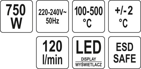 STACJA LUTOWNICZA HOT AIR 750W Z WYŚWIETLACZEM LED YATO STACJA LUTOWNICZA HOT AIR 750W Z WYŚWIETLACZEM LED YATO