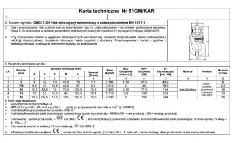 HAK SKRACAJĄCY SWORZNIOWY Z ZABEZPIECZENIEM 10MM G8 WLL3.15T UN HAK SKRACAJĄCY SWORZNIOWY Z ZABEZPIECZENIEM 10MM G8 WLL3.15T UN