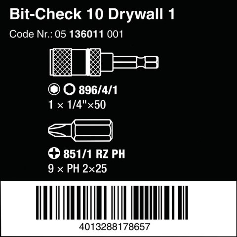 ZESTAW BITÓW BIT-CHECK 10 DRYWALL 1 10 CZĘŚĆ WERA ZESTAW BITÓW BIT-CHECK 10 DRYWALL 1 10 CZĘŚĆ WERA