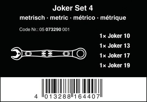 ZESTAW KLUCZY PŁASKO-OCZKOWYCH Z GRZECHOTKĄ 6000 JOKER 4SZT. WERA ZESTAW KLUCZY PŁASKO-OCZKOWYCH Z GRZECHOTKĄ 6000 JOKER 4SZT. WERA