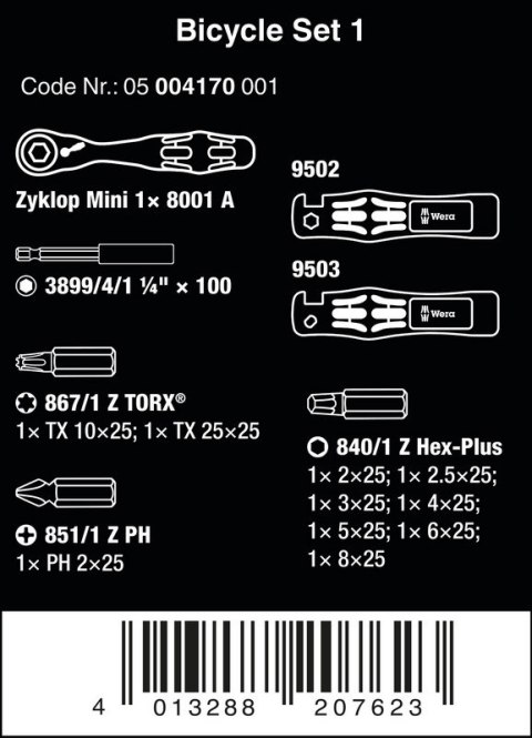 ZESTAW WKRĘTAKÓW BICYCLE SET 1, 14 CZĘŚĆ WERA