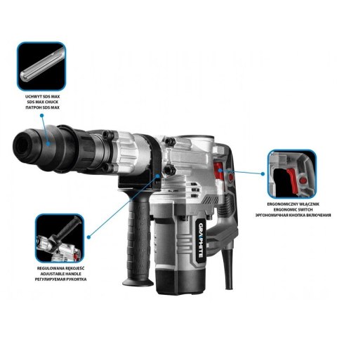 MŁOT WYBURZENIOWY KUJĄCY SDS MAX 1300W, UDAR 20J WALIZKA GRAPHITE