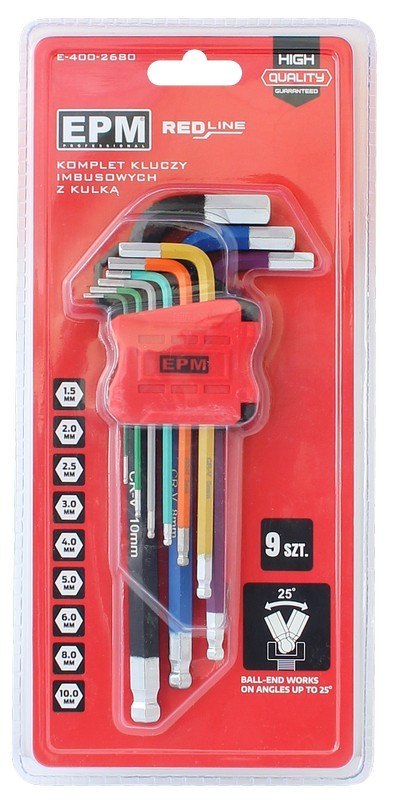 KOMPLET KLUCZY IMBUSOWYCH Z KULKĄ RED LINE 9 SZT EPM KOMPLET KLUCZY IMBUSOWYCH Z KULKĄ RED LINE 9 SZT EPM