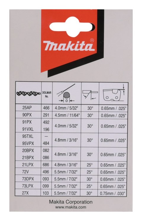 ŁAŃCUCH TNĄCY 40CM, PODZIAŁKA 3/8'' SZER. ,1.3MM MAKITA ŁAŃCUCH TNĄCY 40CM, PODZIAŁKA 3/8'' SZER. ,1.3MM MAKITA