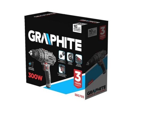 WIERTARKO-WKRĘTARKA 300W, UCHWYT SAMOZACISKOWY 10MM, WALIZKA GRAPHITE WIERTARKO-WKRĘTARKA 300W, UCHWYT SAMOZACISKOWY 10MM, WALIZKA GRAPHITE