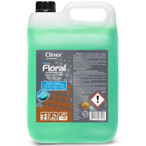 Płyn do mycia podłóg bez smug połysk zapach CLINEX Floral - Ocean 5L Płyn do mycia podłóg bez smug połysk zapach CLINEX Floral - Ocean 5L