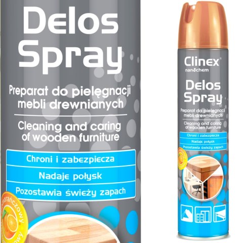 Środek do mycia mebli usuwa brud kurz ślady dłoni nabłyszcza CLINEX Delos Spray 300ml Środek do mycia mebli usuwa brud kurz ślady dłoni nabłyszcza CLINEX Delos Spray 300ml