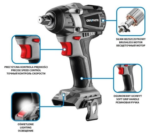 KLUCZ UDAROWY AKUMULATOROWY ENERGY 18V LI-LON BEZ AKUM 300NM GRAPHITE