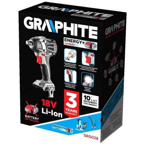 KLUCZ UDAROWY AKUMULATOROWY ENERGY 18V LI-LON BEZ AKUM 300NM GRAPHITE