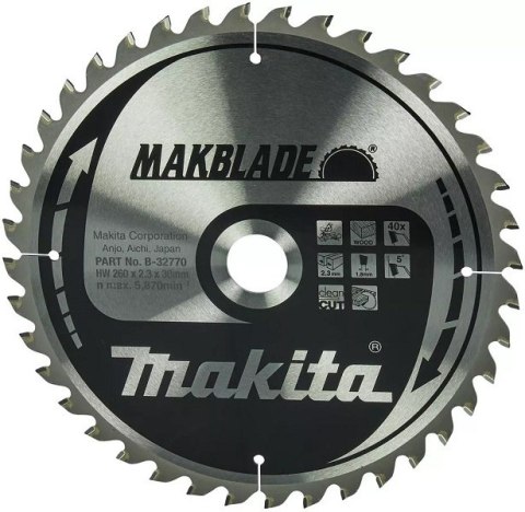 PIŁA SPIEKOWA DO DREWNA 260*30/40Z MAKITA PIŁA SPIEKOWA DO DREWNA 260*30/40Z MAKITA