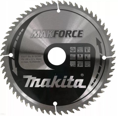 PIŁA SPIEKOWA DO DREWNA MAKFORCE 190*30MM 60Z MAKITA PIŁA SPIEKOWA DO DREWNA MAKFORCE 190*30MM 60Z MAKITA