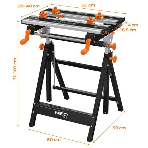 STÓŁ WARSZTATOWY REGULOWANY, ALUMINIOWY 60*58*77-107 CM NEO STÓŁ WARSZTATOWY REGULOWANY, ALUMINIOWY 60*58*77-107 CM NEO