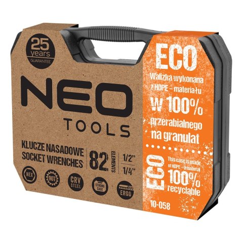 ZESTAW KLUCZY NASADOWYCH 1/4'' 1/2'' 82 CZĘŚCI NEO ZESTAW KLUCZY NASADOWYCH 1/4'' 1/2'' 82 CZĘŚCI NEO