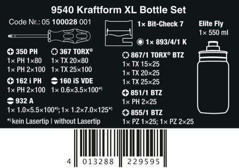ZESTAW NARZĘDZI WKRĘTAK. 9540 KRAFTFORM XL BOTTLE SET,17CZ. WERA ZESTAW NARZĘDZI WKRĘTAK. 9540 KRAFTFORM XL BOTTLE SET,17CZ. WERA