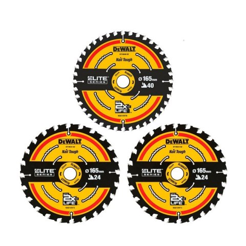 PIŁA TARCZOWA DO DREWNA ELITE 2*165MM 24Z + 165MM 40Z 3-PAK DEWALT PIŁA TARCZOWA DO DREWNA ELITE 2*165MM 24Z + 165MM 40Z 3-PAK DEWALT
