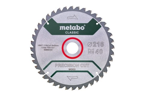 PIŁA TARCZOWA PRECISION CUT WOOD 216*30MM Z40 METABO PIŁA TARCZOWA PRECISION CUT WOOD 216*30MM Z40 METABO