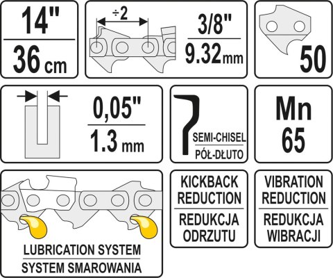 ŁAŃCUCH TNĄCY DO PILARKI 14'' 3/8' 1.3MM 50Z YATO ŁAŃCUCH TNĄCY DO PILARKI 14'' 3/8' 1.3MM 50Z YATO