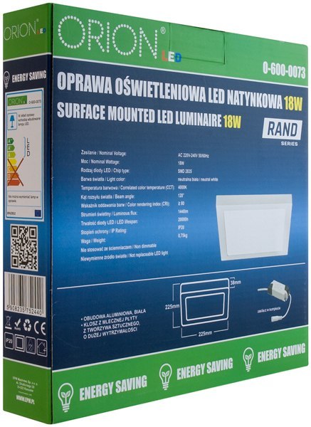 PANEL LED NATYNKOWY Z ZASILACZEM RAND 225*225 18W ORION PANEL LED NATYNKOWY Z ZASILACZEM RAND 225*225 18W ORION