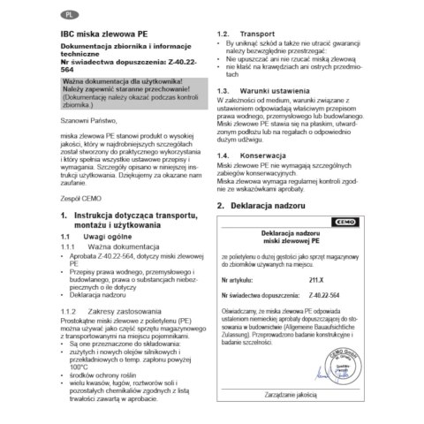Wanna wychwytowa podstawa pod 1 zbiornik IBC 1100L plastikowa PE CEMO 10950 Wanna wychwytowa podstawa pod 1 zbiornik IBC 1100L plastikowa PE CEMO 10950