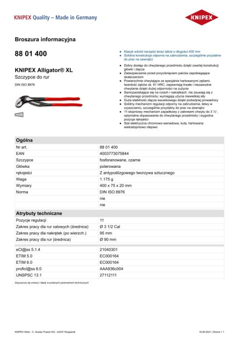 SZCZYPCE DO RUR ALIGATOR 400MM KNIPEX SZCZYPCE DO RUR ALIGATOR 400MM KNIPEX