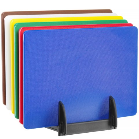 Zestaw 6 desek do krojenia ze stojakiem 450 x 300 x 10 mm Zestaw 6 desek do krojenia ze stojakiem 450 x 300 x 10 mm