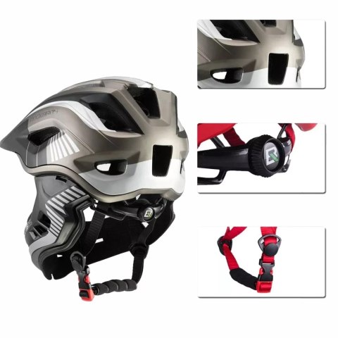 Kask rowerowy MTB dziecięcy z odpinaną szczęką rozmiar L - szary