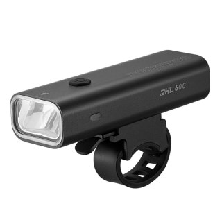 Lampka rowerowa przednia z funkcją latarki biała 600lm IPX6 USB-C - czarna