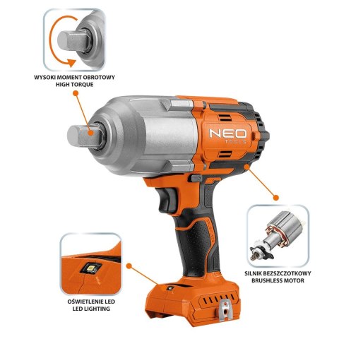 KLUCZ UDAROWY BEZSZCZ. 1100NM AKUMULATOR ENERGY+18V,BEZ AKUM NEO KLUCZ UDAROWY BEZSZCZ. 1100NM AKUMULATOR ENERGY+18V,BEZ AKUM NEO