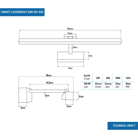 Kinkiet LED łazienkowy 50cm 12W Biały 4000K UNO-BH-046 Kinkiet LED łazienkowy 50cm 12W Biały 4000K UNO-BH-046